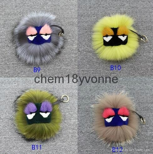 Hot sale monster face raccoon fur pom poms keychain for bag charm key chain girl 3