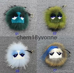 Hot sale monster face raccoon fur pom poms keychain for bag charm key chain girl