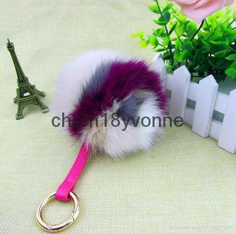 Hebei wholesale fur pom poms keychain rabbit fur balls rex rabbit fur ball charm
