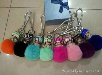 Top quality rabbit fur~~ Wholesale cute rabbit fur keychains for car keys 2