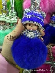 Top quality rabbit fur~~ Wholesale cute rabbit fur keychains for car keys
