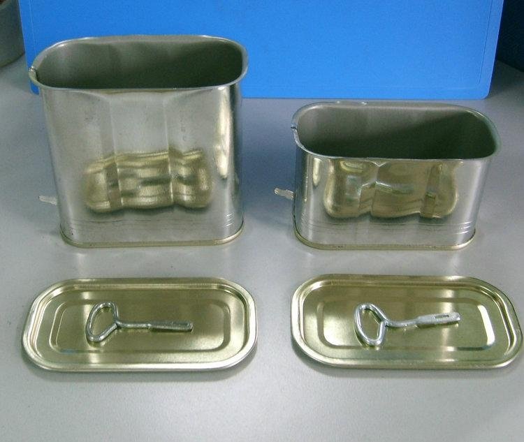 Rectangular luncheon meat can with a key opening 