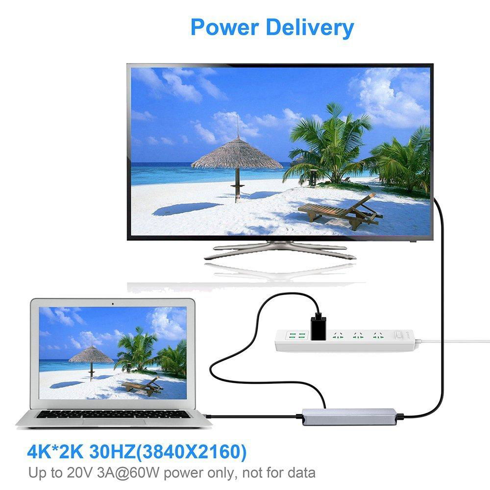 Apple MacBook Pro USB C Hub HDMI 4K 2 USB 3.0 Ports 100W Type C PD Charger 5