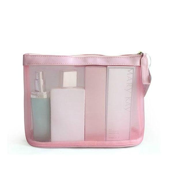 Custom Pink travel mesh cosmetic bag makeup bag