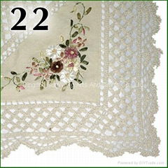 crochet with ribbon embroideried tablecloth