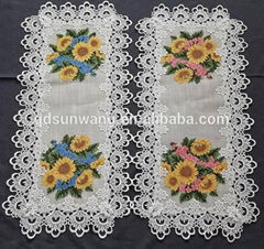 cross stitch tablecloth with embroidery with polyester  lace