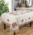 flower  cross stitch tablecloth with embroidery with lace 3