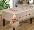 flower  cross stitch tablecloth with embroidery with lace 9