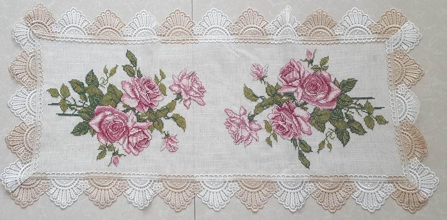   cross stitch tablecloth with embroidery with lace 2