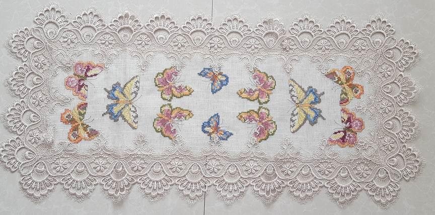   cross stitch tablecloth with embroidery with lace 3