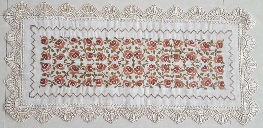   cross stitch tablecloth with embroidery with lace 4