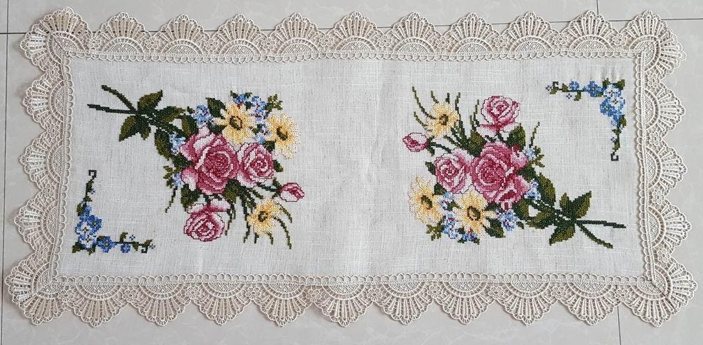   cross stitch tablecloth with embroidery with lace 5