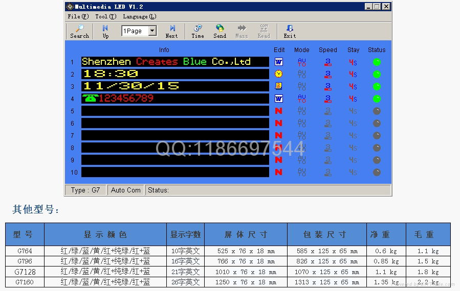 7点高英文遥控LED条屏 5