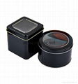 Black color round metal tin watch case watch display box with window and foam 2