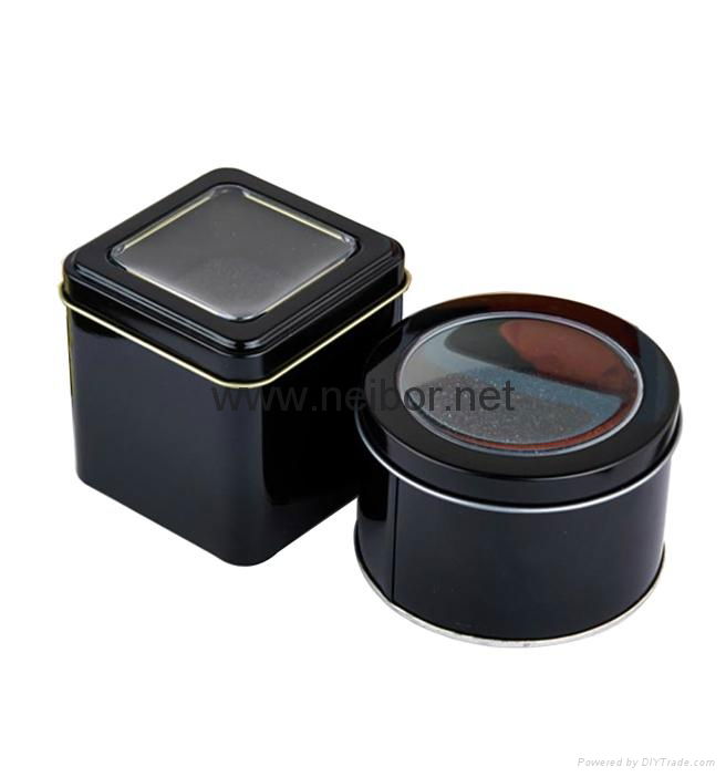 Black color round metal tin watch case watch display box with window and foam