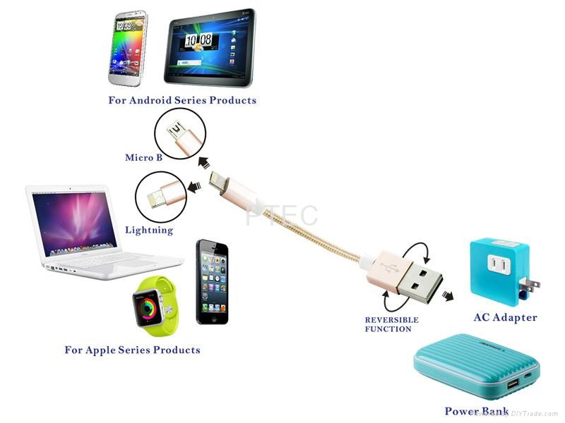 USB AM to Lightning with Micro B Double Side reversible cable 2