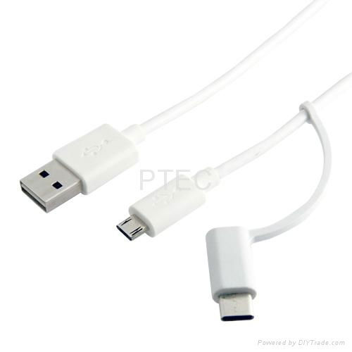 USB AM to Micro USB + Type C Reversible Cable