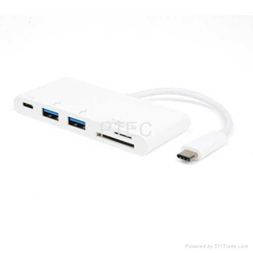 USB 3.1 Type CM to USB 3.0 HUB+Card Reader+Type C Charging Combo Adapter