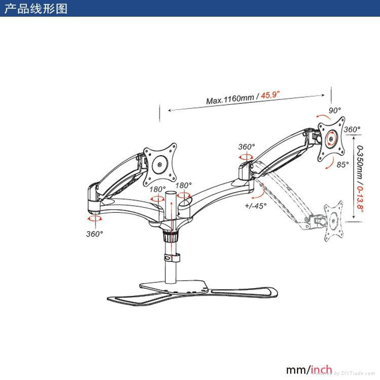 长臂猿双屏弹簧底座式桌面显示器支架YS-DS224S 2