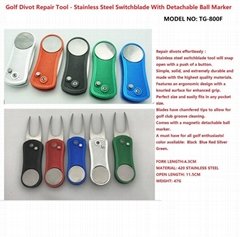Golf Divot Repair Tool - Stainless Steel Switchblade With Detachable Ball Marker