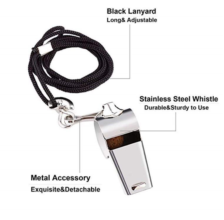 Stainless Steel Coach Whistle with Lanyard, Sports Referee Whistles