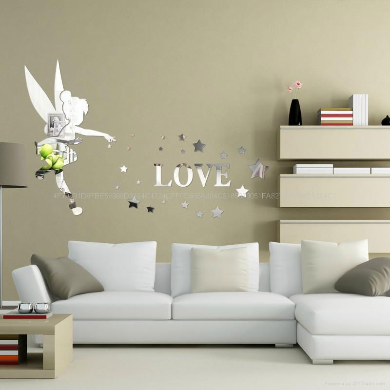 3D acrylic Angel stereo mirror bedroom living cartoon wall stickers 3