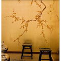 Hand Painted Plum Blossom Gold Gilded Paper Wallpaper For Hotels