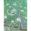 hand painted wallpaper on green silk, hand painted artworks