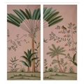 Chinoiserie hand painted wallpapers on pink silk