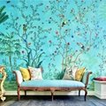 Chinoiserie hand painted wallpapers on pink silk