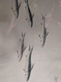 Fishes pattern - hand painted wallpaper silver metallic gilded on paper