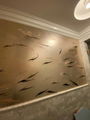 Fishes pattern - hand painted wallpaper silver metallic gilded on paper