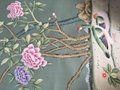 hand painted wallpaper on green silk, hand painted artworks