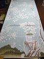 Floral Chinoiserie Handpainted Wallpaper On Blue Tea Paper