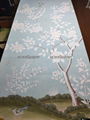 Floral Chinoiserie Handpainted Wallpaper On Blue Tea Paper