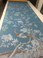 Peony Chinoiserie hand painted wallpaper on blue silk for home deco