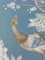 Peony Chinoiserie hand painted wallpaper on blue silk for home deco