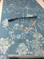 Peony Chinoiserie hand painted wallpaper on blue silk for home deco