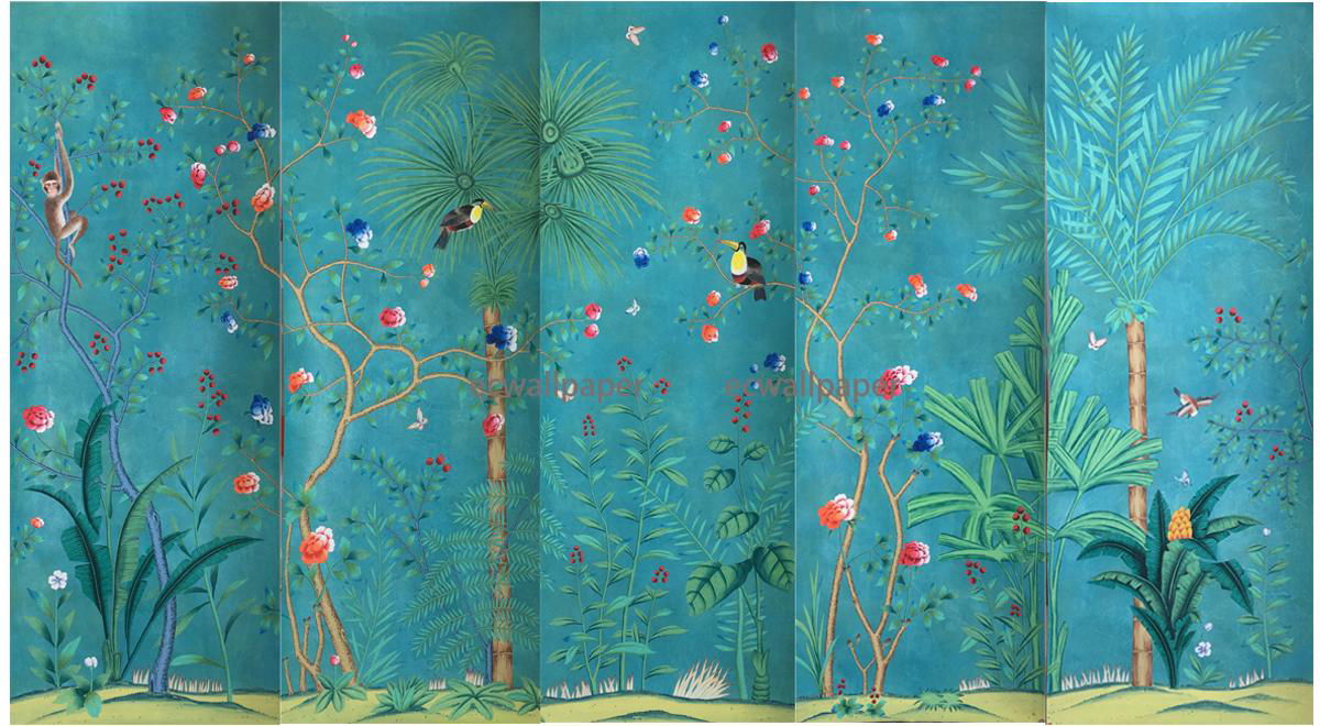 Palm Chinoiserie Handpainted Wallpaper On Xuan Paper for Bedroom 3