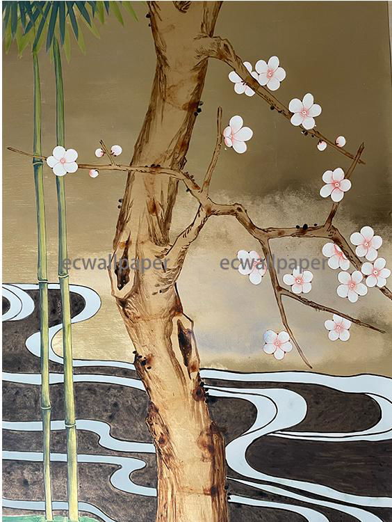 Bamboo&River hand painted wallpaper on gold metallic for home deco 3