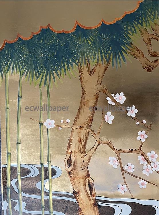 Bamboo&River hand painted wallpaper on gold metallic for home deco 4