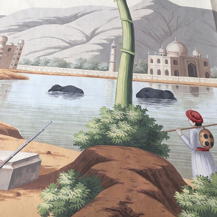 Panoramic hand painted wallpaper for restaurant - Early Views of India 4
