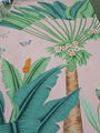 Palm Chinoiserie hand painted wallpaper on pink silk, hand painted artworks