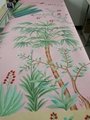 Palm Chinoiserie hand painted wallpaper on pink silk, hand painted artworks