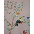 Palm Chinoiserie hand painted wallpaper on pink silk, hand painted artworks 5
