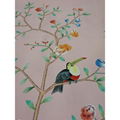 Palm Chinoiserie hand painted wallpaper on pink silk, hand painted artworks