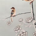 Floral Chinoiserie hand painted wallpaper on blue silk, hand painted artworks