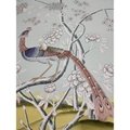 Floral Chinoiserie hand painted wallpaper on blue silk, hand painted artworks