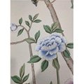 Floral Chinoiserie hand painted wallpaper on white silk with bling pearlescent