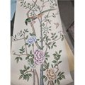 Floral Chinoiserie hand painted wallpaper on white silk with bling pearlescent